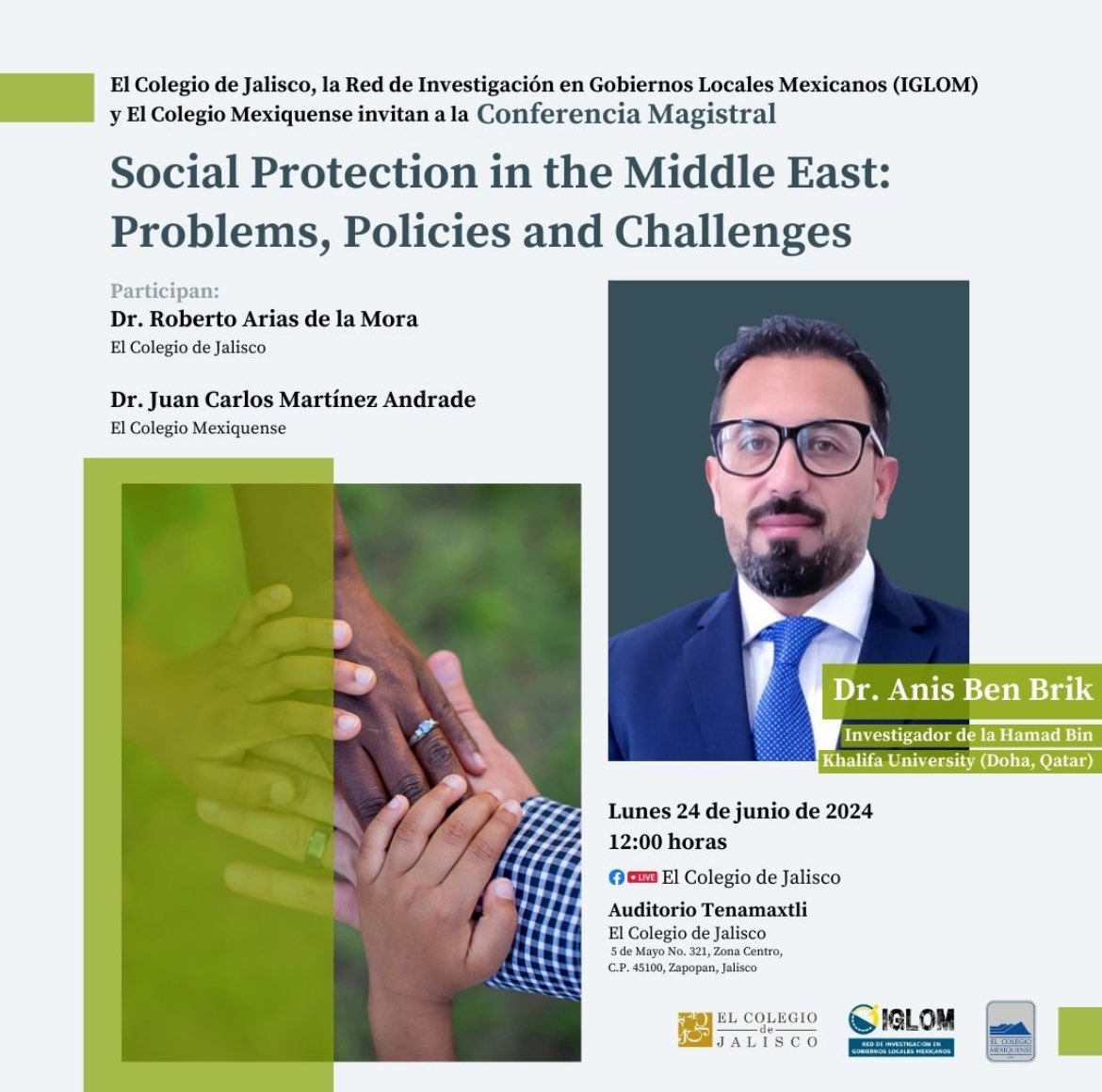 Honored to present <a href="/Coljalisco/">El Colegio de Jalisco, A. C.</a> on the challenges facing social protection systems in the MENA region. Deep gratitude to President De la Mora, Dr. Fabiola &amp; Dr. Andrade for their exceptional support! #SocialProtection #MENA #PublicPolicy <a href="/HBKU/">جامعة حمد بن خليفة</a> <a href="/PolicyCollege/">College of Public Policy, HBKU</a> <a href="/QF/">Qatar Foundation</a> <a href="/spaajournal/">Social Policy & Admi nistration</a>