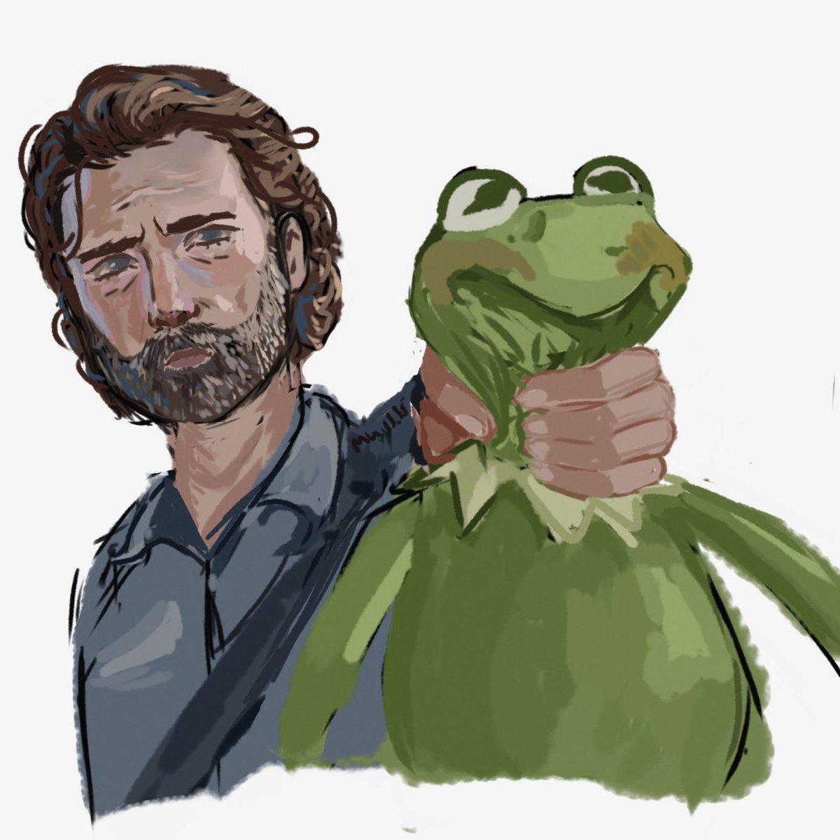 muir535's tweet photo. this is what i think would happen if rick grimes met kermit the frog https://t.co/R6fCmXwrdU