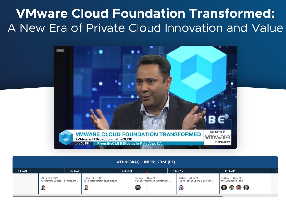 furrier's tweet image. VMware partner program up and running and much clearer after the @broadcom VMware acquisition settles into place.  @ahmarm explains the VCF partner program
#VMwareVCF #theCUBE