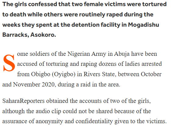 DavidHundeyin's tweet photo. This is not true. More people died in Obigbo/Oyigbo alone in Rivers State than in all of Lagos. It just didn't get as much coverage because again, it wasn't Lagos.

Some of you don't even know that 53 women were kidnapped from Obigbo and raped in Mogadishu barracks for 3 months. https://t.co/c0AvAo197U