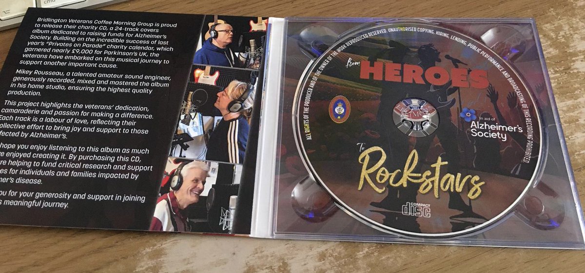brid_veterans's tweet photo. @peter_levy following our successful "Privates on Parade" Calendar which raised almost £9,000 for #ParkinsonsUK Bridlington veterans proudly present "From Heroes to Rockstars" 24 track covers CD in aid of #Alzheimerssociety see https://t.co/9ZeqAeY8Xi for info. https://t.co/jhqmXuqfNi