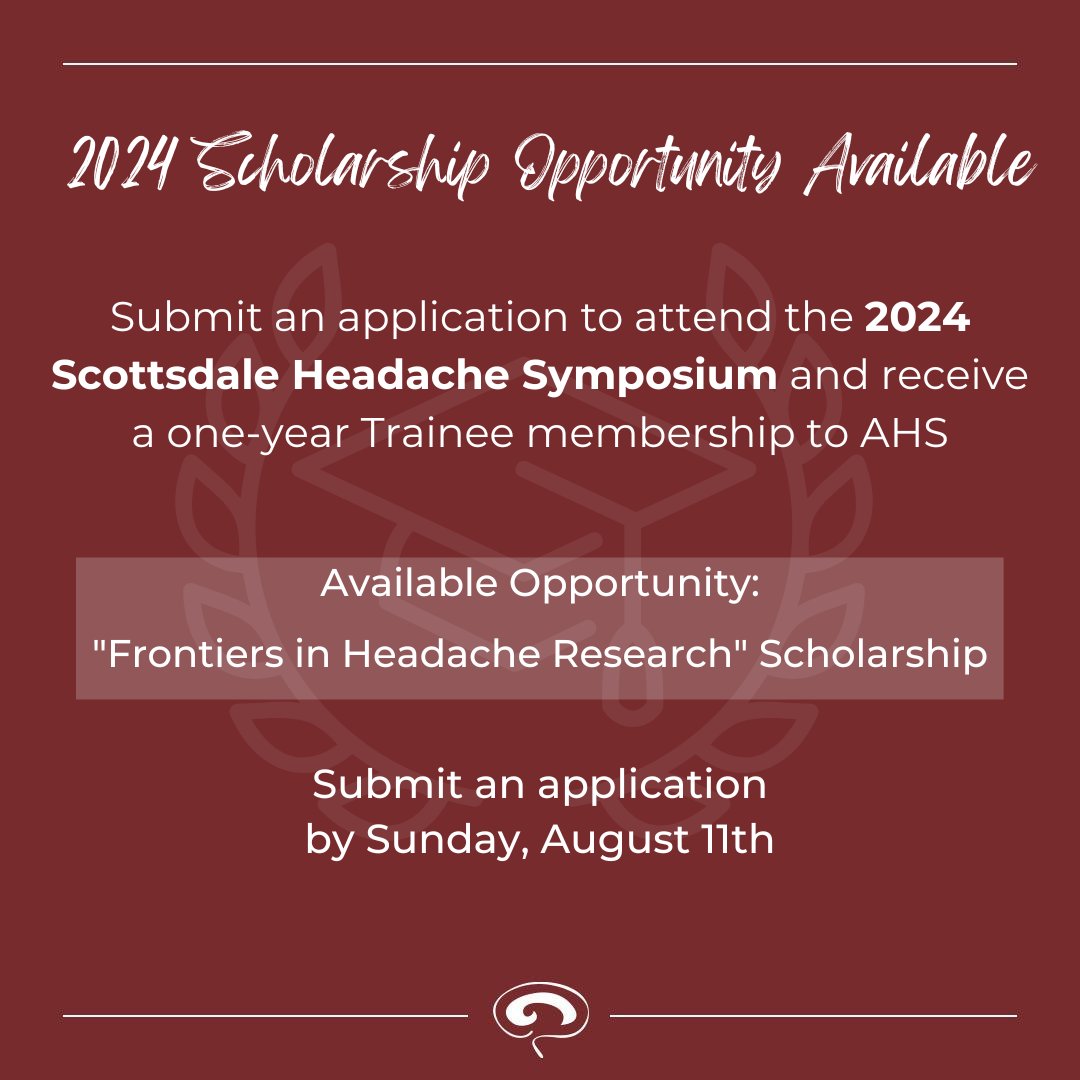 ahsheadache's tweet photo. Applications are now being accepted for the “Frontiers in Headache Research” Scholarship award for an opportunity to present a research project during the 2024 #AHSAZ. Learn more and apply by Aug. 11th here: https://t.co/eF3Qh9lL6v #MedEd #NeuroTwitter https://t.co/HzKOviEVHX