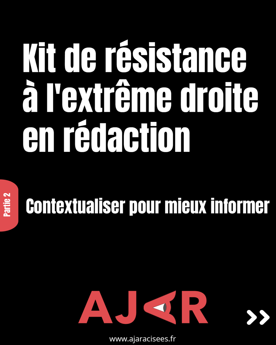 AJARacisees's tweet photo. 🔴 Deuxième partie de notre kit de résistance à l'extrême droite dans les médias. 
Collègues journalistes, voici des éléments de contextualisation sur le RN à ne pas oublier dans vos articles, reportages, vidéos etc. Afin d'informer au mieux, et sans complaisance, le public. https://t.co/Hq9aS1jLHp