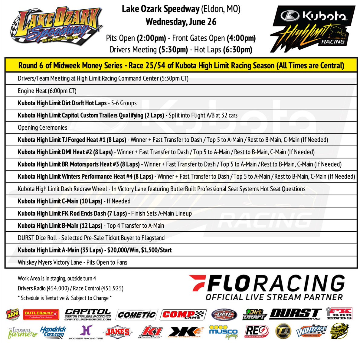 All Sprint Cars, all night long. 🤘🏼

⬇️ Wednesday’s Schedule at @LOSSpeedway: