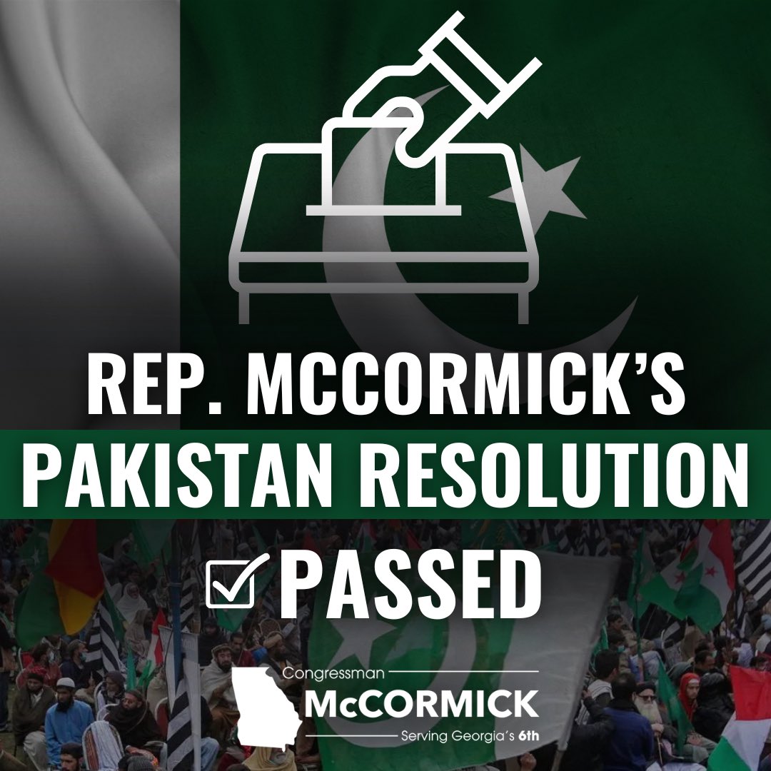 RepMcCormick's tweet photo. My resolution PASSED yesterday, which expresses support for democracy and human rights in Pakistan. It’s ESSENTIAL that we put pressure on the government of Pakistan to uphold these fundamental ideals. https://t.co/ij0MJlACeO