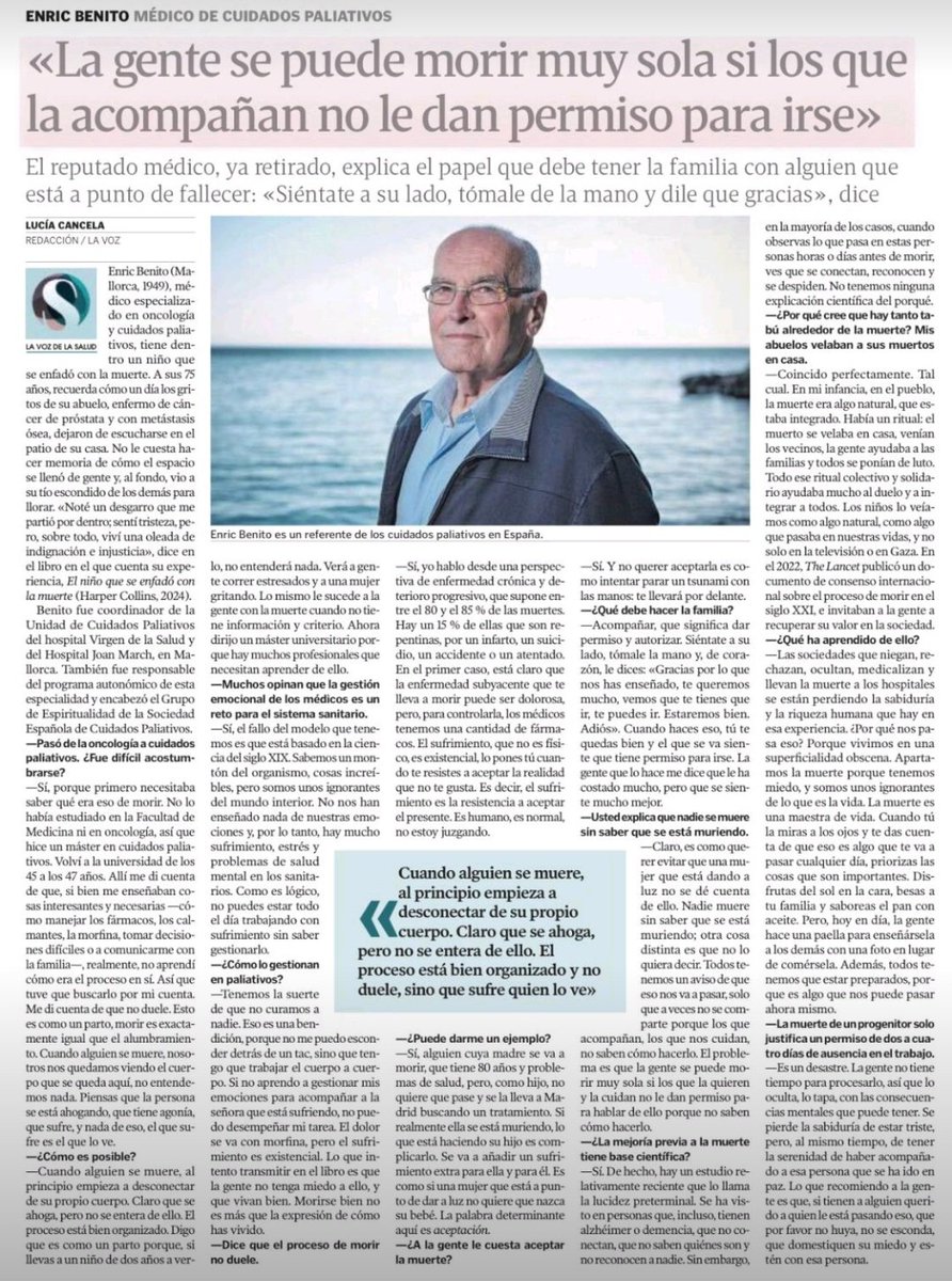 Cuando alguien está a punto de fallecer: «Siéntate a su lado, tómale la mano y dile gracias»... 🙏