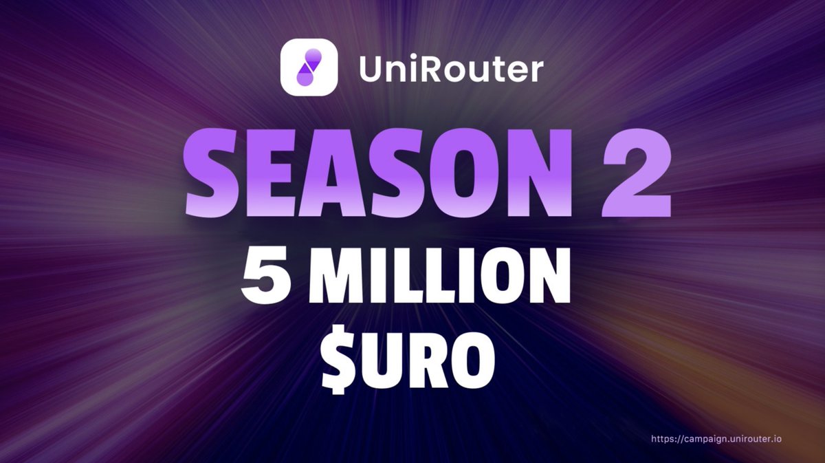 🚨 UniRouter Season 2 is now live! app.unirouter.io 

Complete quests, earn multipliers, and accumulate points to climb the leaderboard. ✊

Join the adventure leading up to the $URO launch. 

Learn more below! 🧵👇
