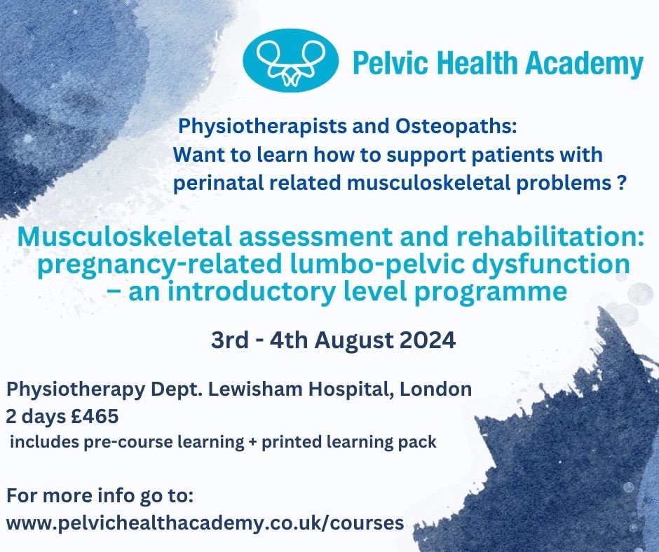 Our next introductory level pregnancy-related musculoskeletal course is open for application. 
It’s taking place on 3-4 August at Lewisham Hospital, London. 
Share the news and apply online via: pelvichealthacademy.co.uk/events/ 

#pelvichealthphysio #perinatalmusculoskeletal 
#physiocpd