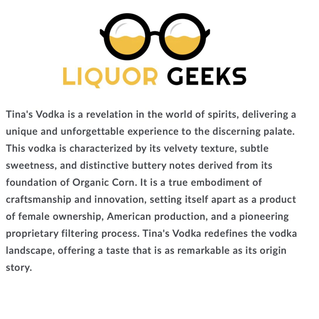Thanks to Liquor Geeks for this amazing review!

liquorgeeks.com/products/tinas…

#TinasVodka
#TheWiseChoice