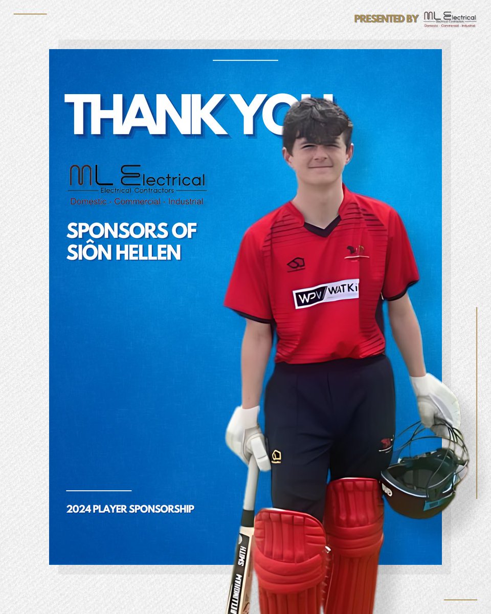 𝗣𝗹𝗮𝘆𝗲𝗿 𝗦𝗽𝗼𝗻𝘀𝗼𝗿𝘀𝗵𝗶𝗽
𝗦𝗶𝗼𝗻 𝗛𝗲𝗹𝗹𝗲𝗻 🤝 𝗠 𝗟 𝗘𝗹𝗲𝗰𝘁𝗿𝗶𝗰𝗮𝗹

M L Electrical Contractors are domestic, commercial &amp; industrial electrical contractors based in Mold.

Get in touch 👉 mevanselectrical@aol.com.

#Cricket • #NorthWales • #PlayerSponsor