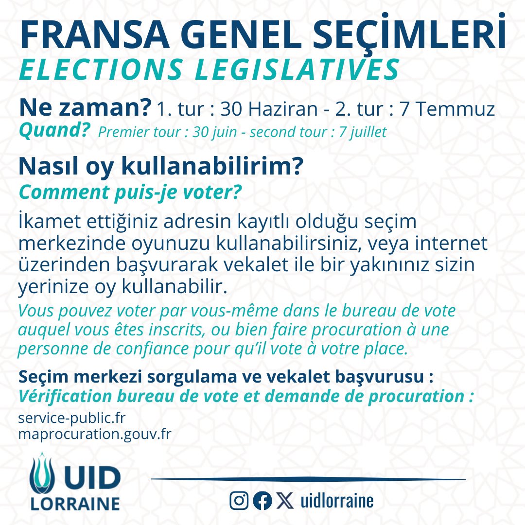 🇫🇷 🗳️ 
Fransa genel seçimleri hakkında bilgilendirme.
Informations concernant les élections législatives.