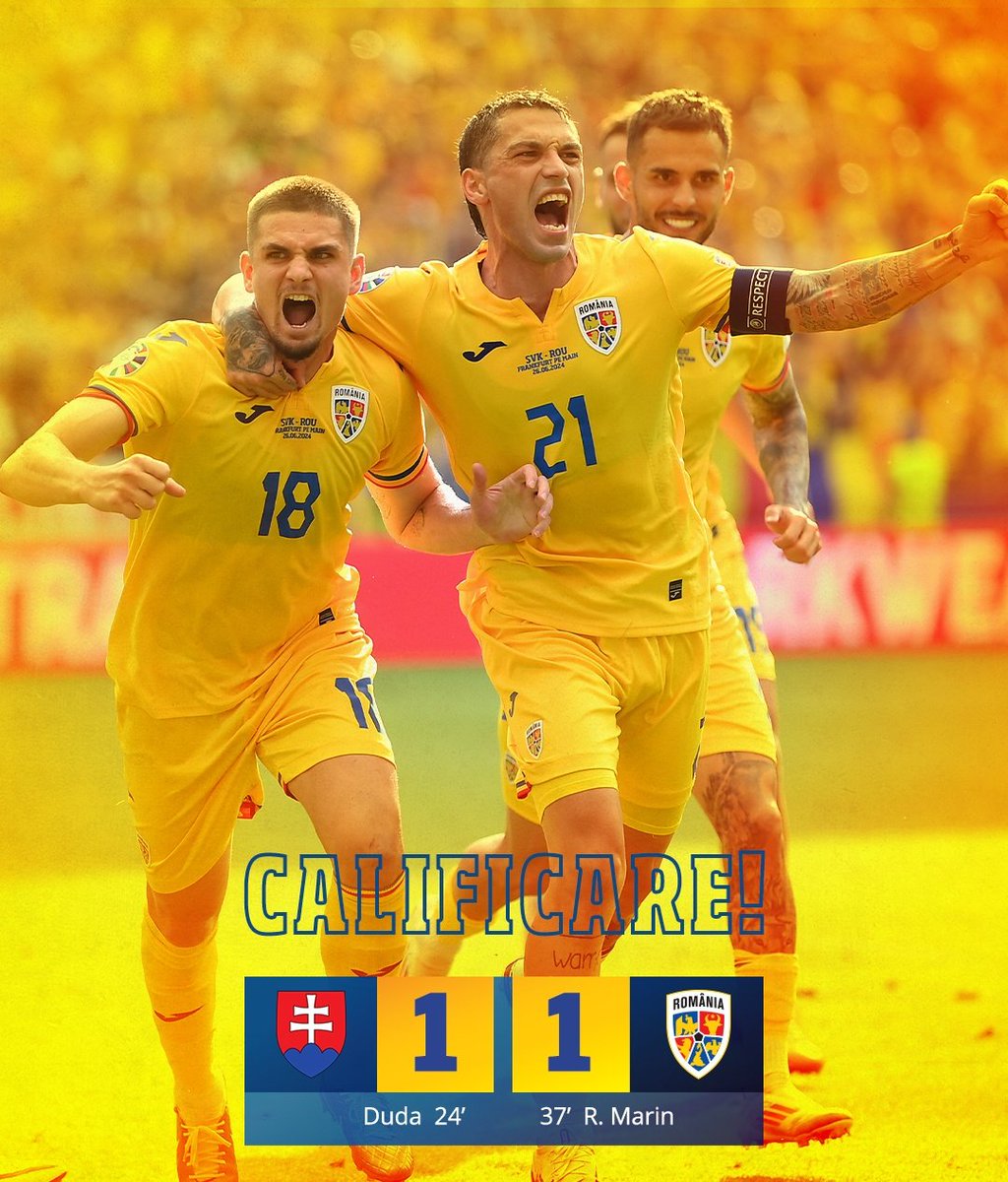 daily_romania's tweet photo. FULL TIME

Romania 1-1 Slovakia

Romania finishes first of its group and qualifies for the round of 16!

🇷🇴 https://t.co/shVZWzKf99