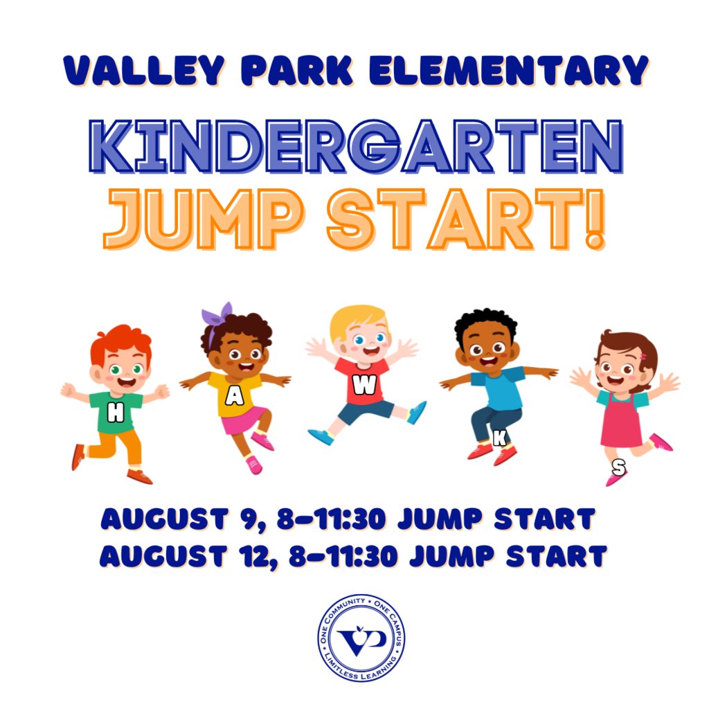 ValleyParkSD's tweet photo. Kindergarten Parents! Kindergarten Jump Start begins on August 9th! This program will allow our youngest students to transition to school prior to our first-fifth grade students arrive in the building. We can't wait to welcome you to VPES! #VPEHawkway #ClassOf2037 #VPPride https://t.co/v1s8f1ysKh