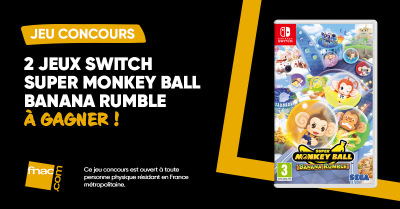 Fnac's tweet photo. JEU CONCOURS | Tentez de remporter le dernier jeu Super Monkey Ball Banana Rumble sur Nintendo SWITCH.

Pour participer 👉 RT &amp; mentionnez un ami + Follow @FNAC

Bonne chance à tous ! ☘
TAS le 02/07. 2 gagnants

👉 https://t.co/7BKcOdNdUq https://t.co/MPj5uFlMMW