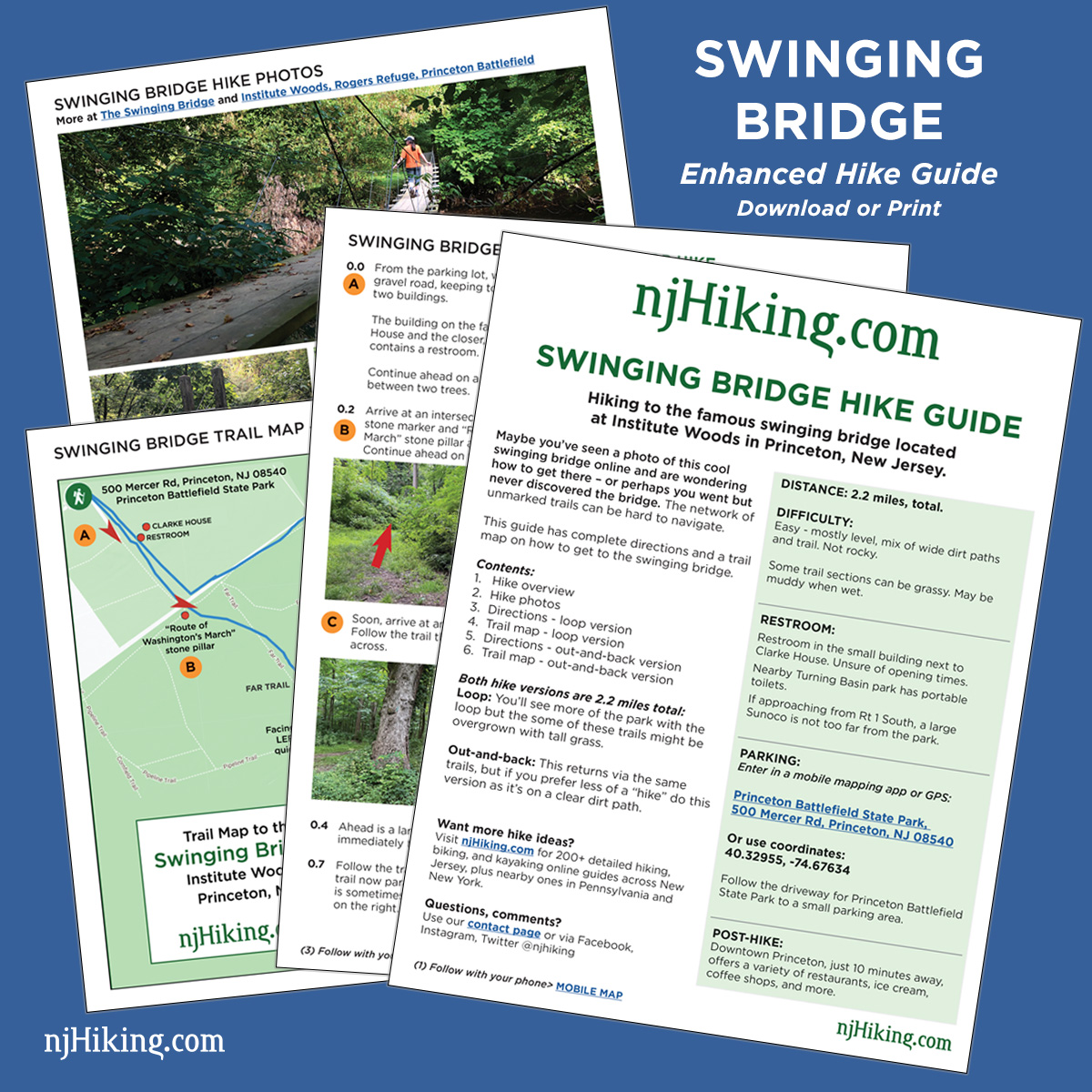 NEW! Downloadable guide to the Swinging Bridge in Princeton. #njHiking

Get it: guides.njhiking.com

This is an enhanced version of our online hike guide in a compact format to print or use on a mobile phone.

📍Institute Woods, Princeton, Mercer County, NJ