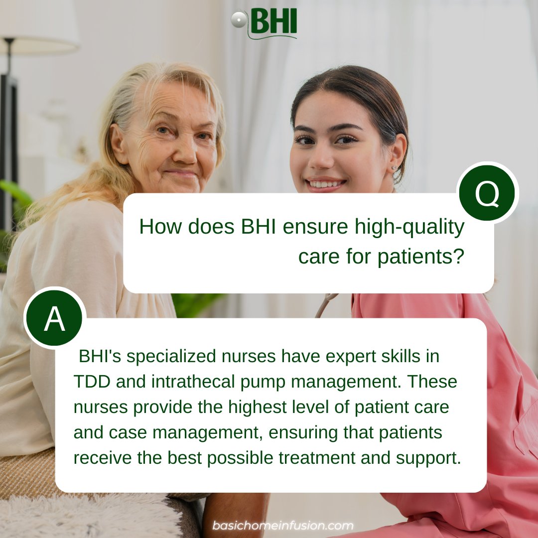 With expert skills in targeted drug delivery (TDD) and intrathecal pump management, we ensure the highest level of patient care and support.

#PatientCare #HealthcareExcellence #HomeInfusion #TDD #IntrathecalTherapy #BHI #PainManagement #BHInfusion #Nurses #AtHomeCare #HomeNurses