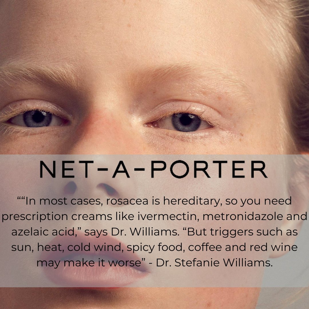 Dr. Stefanie Williams explains that genetics, hormones, environmental factors, diet, skincare, stress, and emotional wellbeing can all influence rosacea, which often appears in mid-life.

Symptoms include excessive flushing, irritation, inflamed bumps, sore, red eyes.