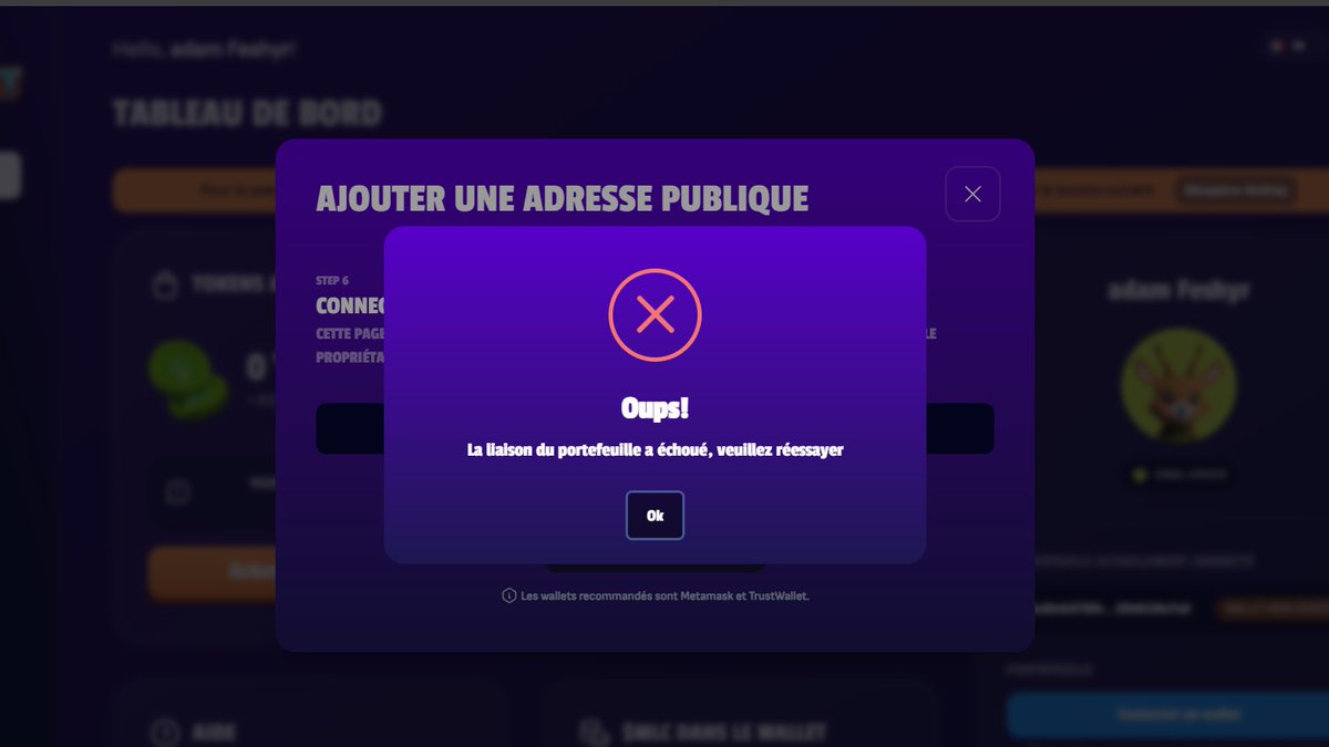 4damm_1's tweet photo. @MyLovelyPlanet1 @coingecko salut ! J'ai un problème avec le claim (j'ai l'email vérifié et le problème apparait quand je signe sur mon metamask) voici l'erreur : 
merci beaucoup ! https://t.co/EldgWRuzaj