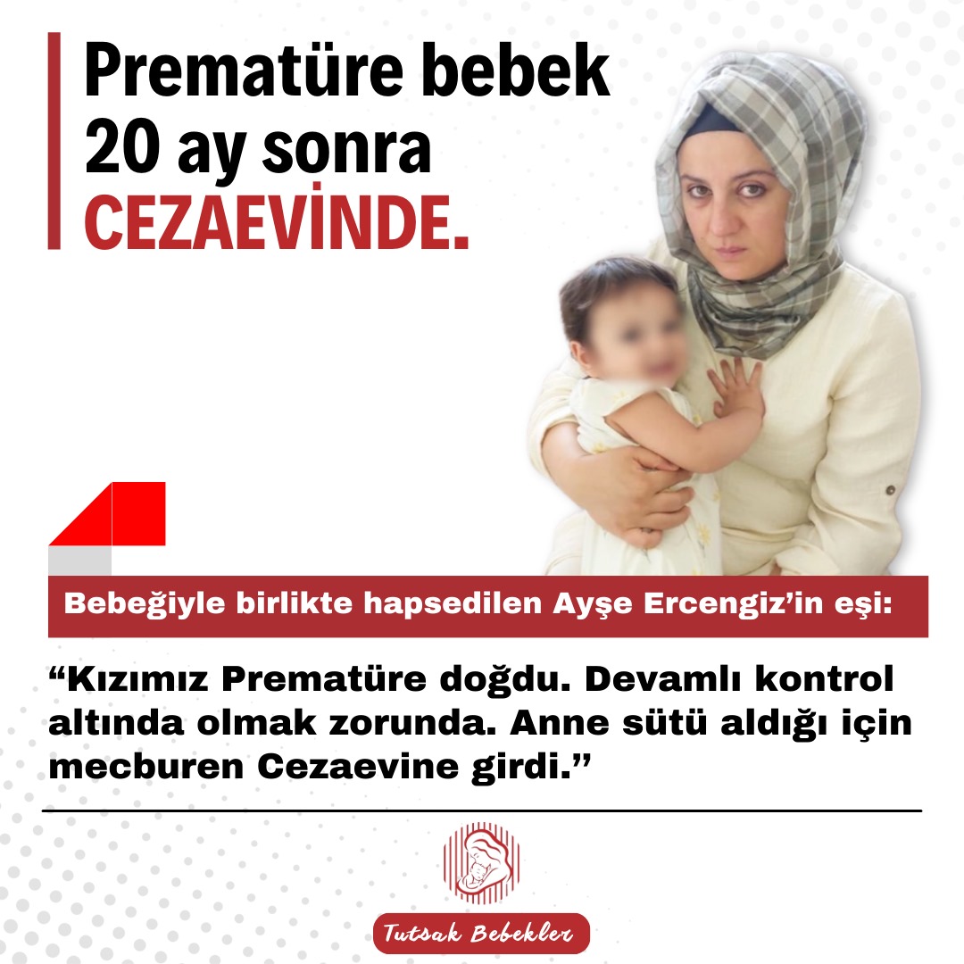 kybdlnhayatlar's tweet photo. Bank Asya'ya para yatırdığı gerekçesiyle verilen 2 yıl 1 aylık ceza Yargıtay tarafından onandığı için tutuklanan KHK'lı öğretmen Ayşe Ercengiz, prematüre doğan ve anne sütüyle beslenen 20 aylık bebeğiyle Tarsus Cezaevine gönderildi.
PrematüreBebek NiyeHapiste @yilmaztunc https://t.co/m6BO1O8aZU