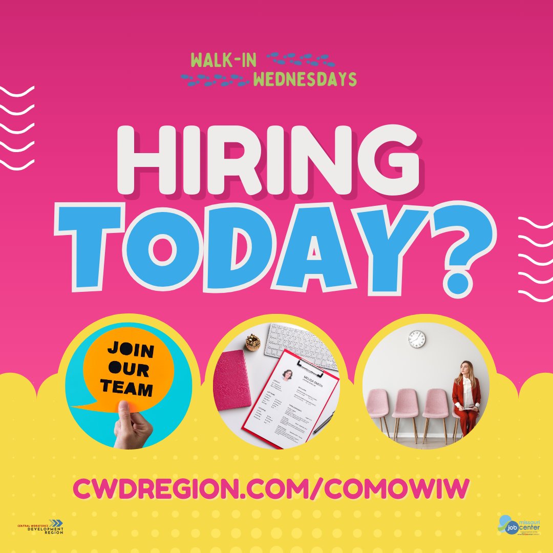 CentralWDB's tweet image. 🎉 It's happening TODAY! Walk in, connect, and get hired! 

The Columbia Walk-In-Wednesdays Hiring Event is open now until 4pm at the Daniel Boone Regional Library. 

Come explore your career options! 

#NowHiring #JobOpportunities #MoJobs