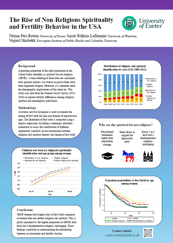 Draft poster from my co-author <a href="/NitzanPR/">Dr Nitzan Peri-Rotem</a> on our working paper "The Rise of #Nonreligious #Spirituality and #Fertility Behavior in the #USA," as part of the <a href="/EAPS_pop/">EAPS</a> conference that took place earlier this month.