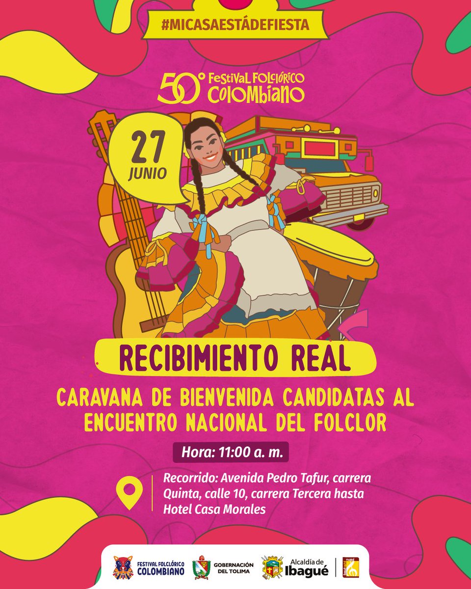 ffolcloricocol's tweet photo. ¡Todos a las calles! ✨ Vamos a darle la bienvenida a las 18 candidatas que llegarán de diferentes partes del país para competir por el título de Embajadora Nacional del Folclor. Saca tu bandera y alista la vuvuzela para recibirlas con el carisma y alegría que nos representa 📣🎉 https://t.co/0CJxYPLfPn