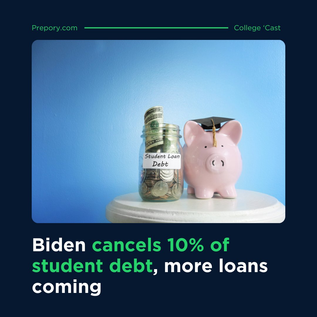preporycoaching's tweet image. 📢 Big news! President Biden has canceled 10% of all student debt in the U.S., marking the first step in a broader plan for student loan forgiveness. Check out our latest College 'Cast post for our insights here: hubs.la/Q02Dr0Gm0