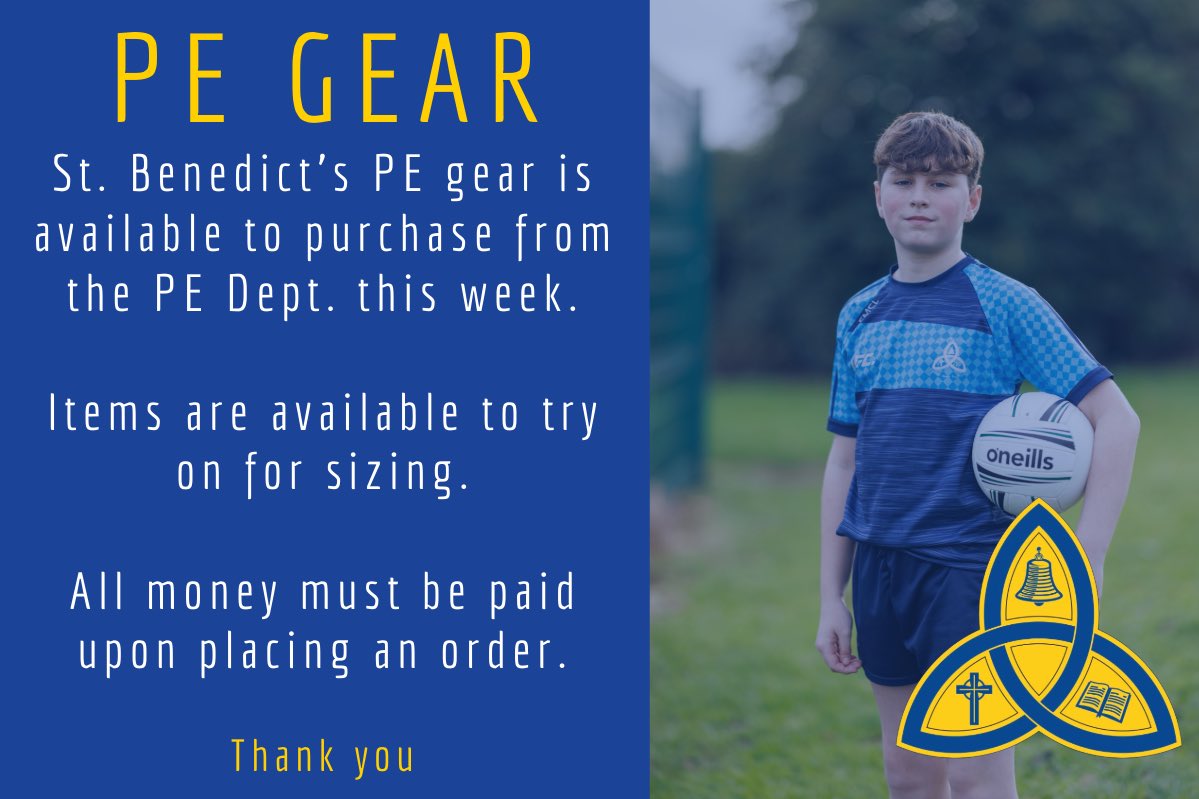PE Gear is available to purchase from our PE department for the remainder of this week😀