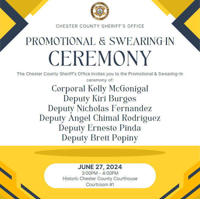CCSOPA's tweet photo. Join us tomorrow from 3:00 - 4:00PM at the Historic Chester County Courthouse for our Promotional &amp; Swearing-In Ceremony!

Looking forward to seeing you all there! https://t.co/FxjdDqJj1X
