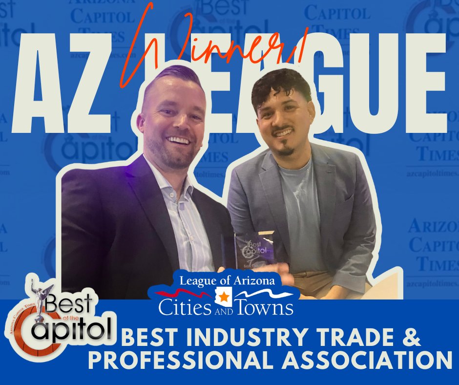 AzCities's tweet photo. 🏆Last night @AzCities was honored as the Best Industry Trade & Professional Association at the 2024 @AzCapitolTimes Best of the Capitol awards‼️Representing the interests of Arizona's 91 cities and towns is a privilege. Thank you for your trust and support!