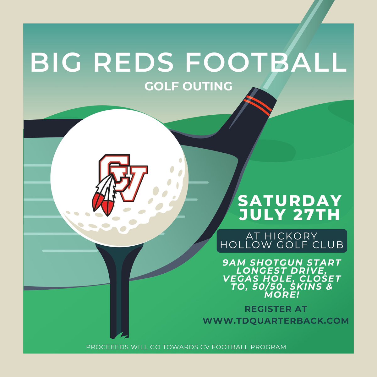 CVBigReds's tweet photo. Big Red Football Golf Outing on July 27th @ Hickory Hollow! 
Register at https://t.co/RzTnm5gfpp https://t.co/CxKNxnHDBu