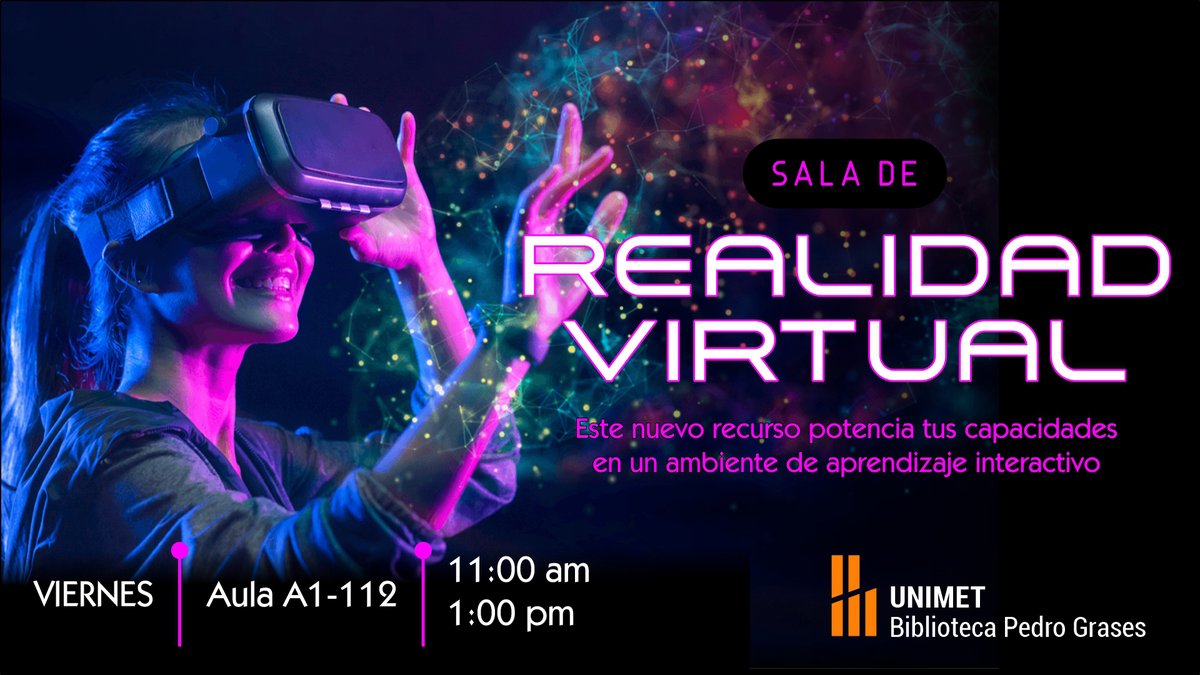Este #28Jun, te invitamos al Aula A1 - 112 donde realizaremos una sesión abierta para entrar en el mundo de la realidad virtual. Te esperamos a las 11AM en <a href="/BiblioUnimet/">Biblioteca Pedro Grases</a>