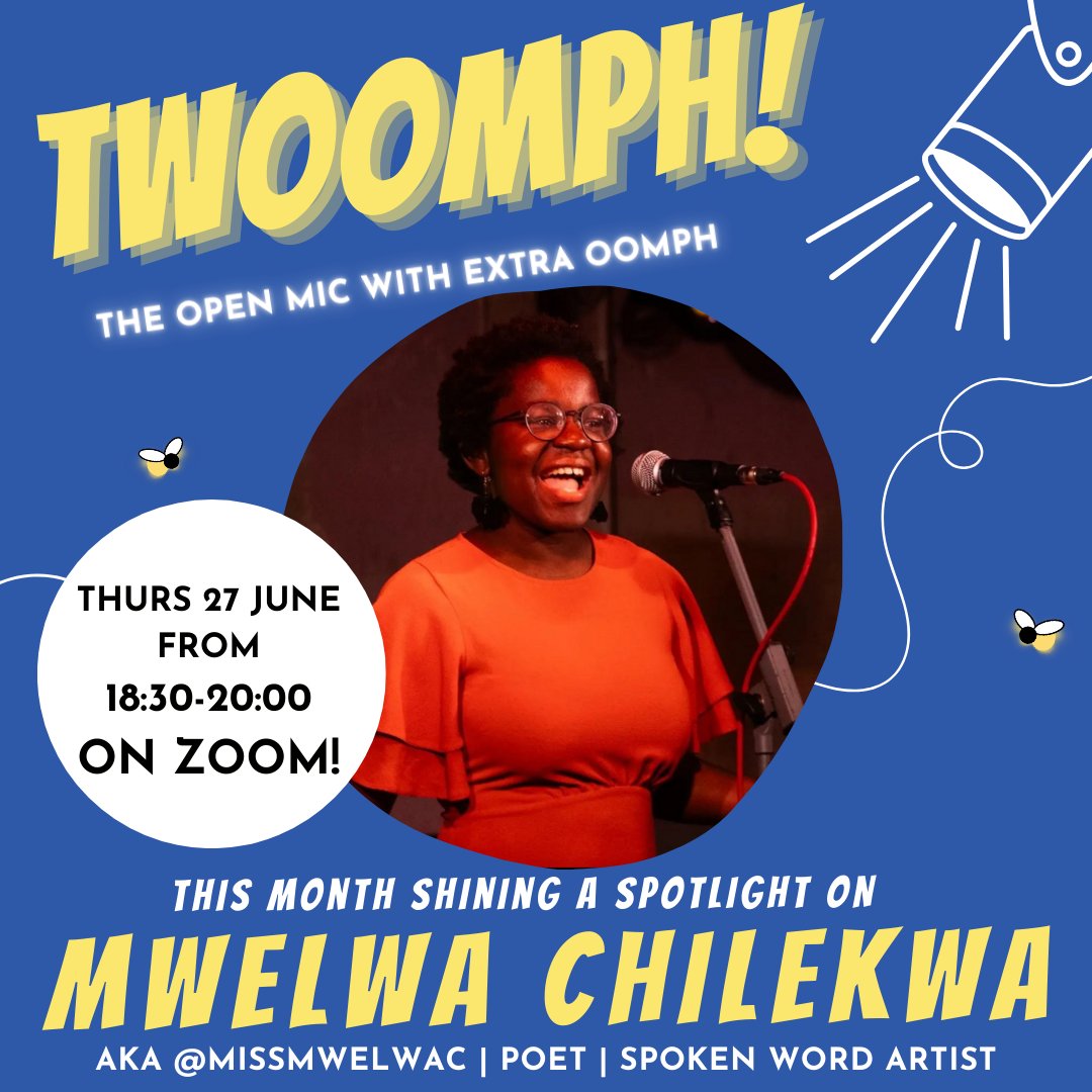 Nearly time for TWOOMPH! the open mic with OOMPH!  

This month the oomph is provided by headliner Mwelwa Chilekwa and we could not be more excited!  

Grab your free ticket here eventbrite.co.uk/e/902954921477

Only 3 spaces left on the open mic!! Sign up here! docs.google.com/forms/d/e/1FAI…