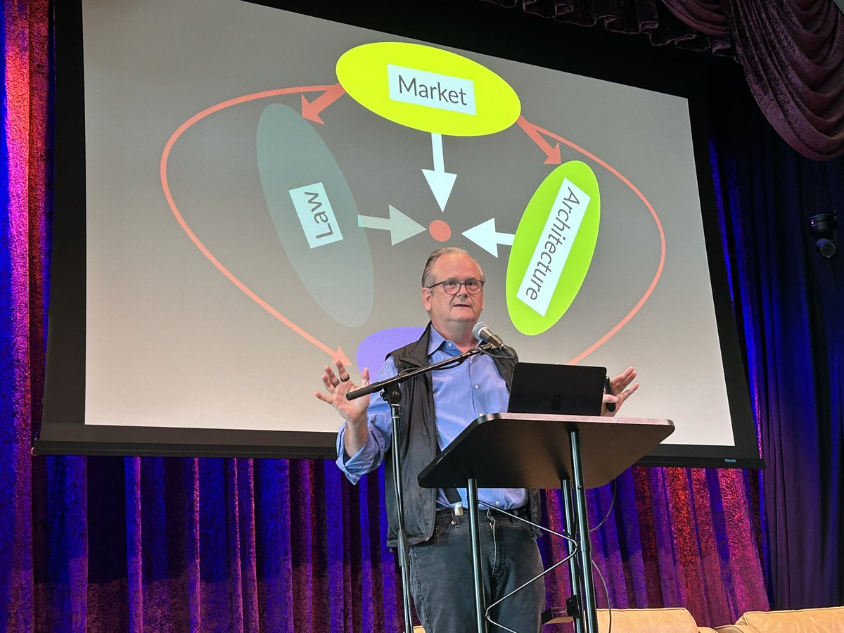 Reflecting over 25+ years of experience observing digital regulation operate &amp; evolve, <a href="/lessig/">Lessig 🇺🇦</a> convincingly tells us that the rule of the Market has become the supreme most powerful law (with all of the consequences that brings) at @PrivacyPros Leadership Retreat.