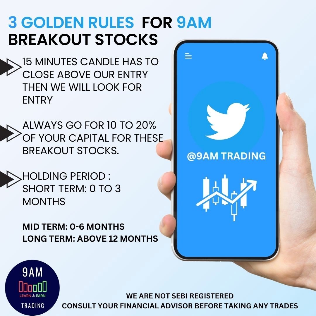 9amTrading's tweet photo. 🚨 BREAK OUT STOCKS ⭐

👉THOSE WHO RETWEET AND COMMENT WILL SHARE STOCK EXCLUSIVELY TRADING AT 100 RS👈

‼️READY FOR A BIG BREAK OUT💯

‼️DONT MISS THE OPPORTUNITY‼️

#BREAKOUTSTOCKS
#LEARN&amp;EARN
#9AM https://t.co/yopVCxcrcs