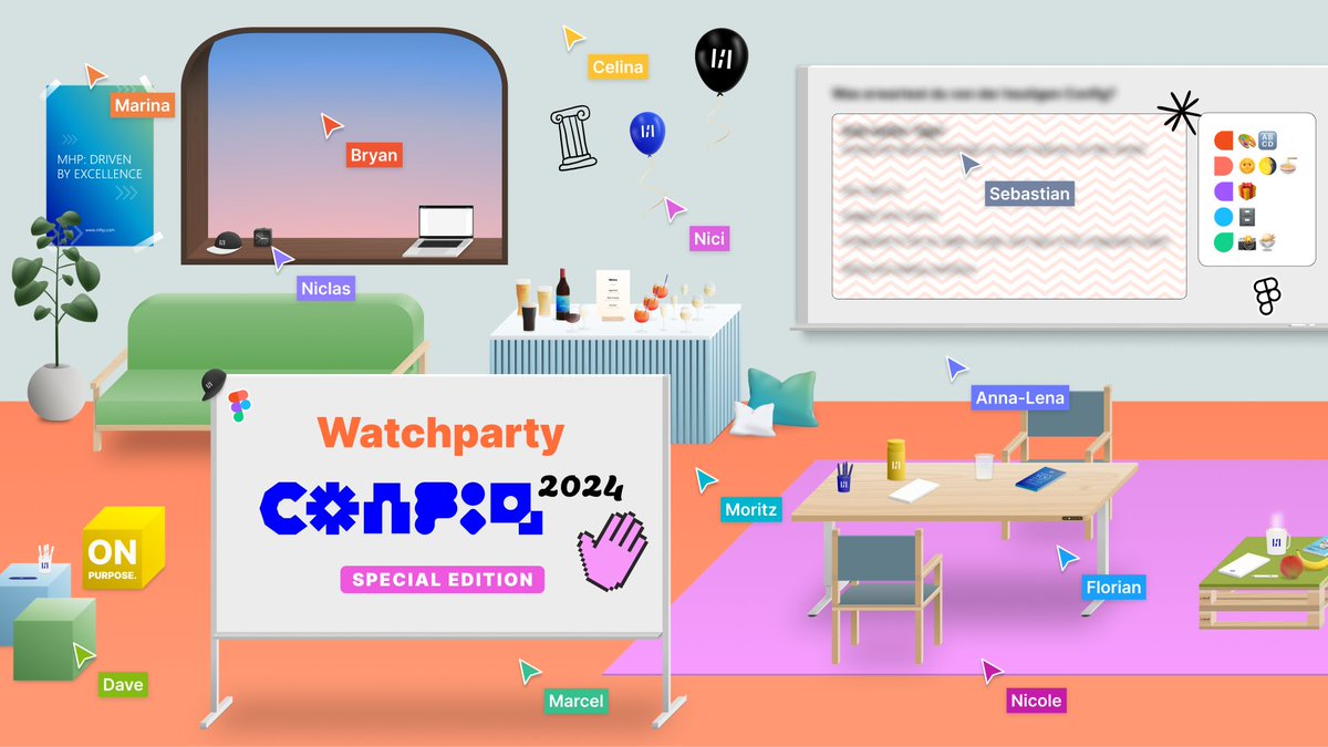 sandfuchsdesign's tweet photo. I organised a company wide remote Watchparty for todays @figma Config 2024 Event! Great to see all the new features and discuss them with the design team @mhp_de 💙 #Config2024 
- Built the virtual experience around it using our own MHPKit with @MarcelTobien @Niclasense 🔥 https://t.co/rYyQlyHmKG