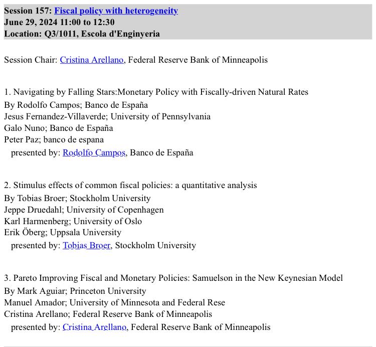 Galo Nuño (@nunogalo) on Twitter photo If you are around at the #SED2024, come to see the great session on fiscal policy and heterogeneity! my amazing coauthor <a href="/rolfcampos/">Rolf Campos</a> will present our new paper on HANK, r*, and monetary policy. If you are around at the #SED2024, come to see the great session on fiscal policy and heterogeneity! my amazing coauthor <a href="/rolfcampos/">Rolf Campos</a> will present our new paper on HANK, r*, and monetary policy.