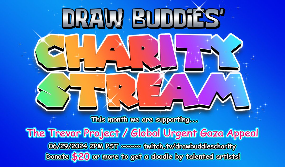 DrawBudCharity's tweet photo. This month we're supporting TWO different causes! One for Pride Month and the other for Gaza! Donate to either one (or both!) for a min of 20 USD to request a doodle for a random artist to draw!
Twitch link in bio! https://t.co/Z8FCZYKqN9