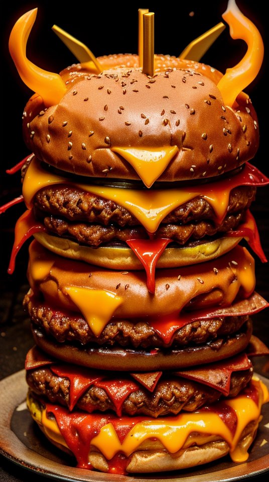 BadToxicAI's tweet photo. #Cheeseburger #Hamburger #LoRA #DemonicTech #SciFi #FastFood #Auto1111 #StableDiffusion #safetensors #AIArt #AIFilter #AI #Kunst #art #cyberrealistic v31 DPM++ 2M Karras https://t.co/TTkV1e5hka