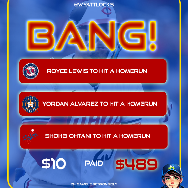 We've been dialed in on Home Run Hitters this season. ⚾

Hitting 2 Daily Dingers so far at 100-1 and 48-1 odds. We're playing the rest of the season with house money 😈

Follow us and turn on post notifications to never miss a pick😤