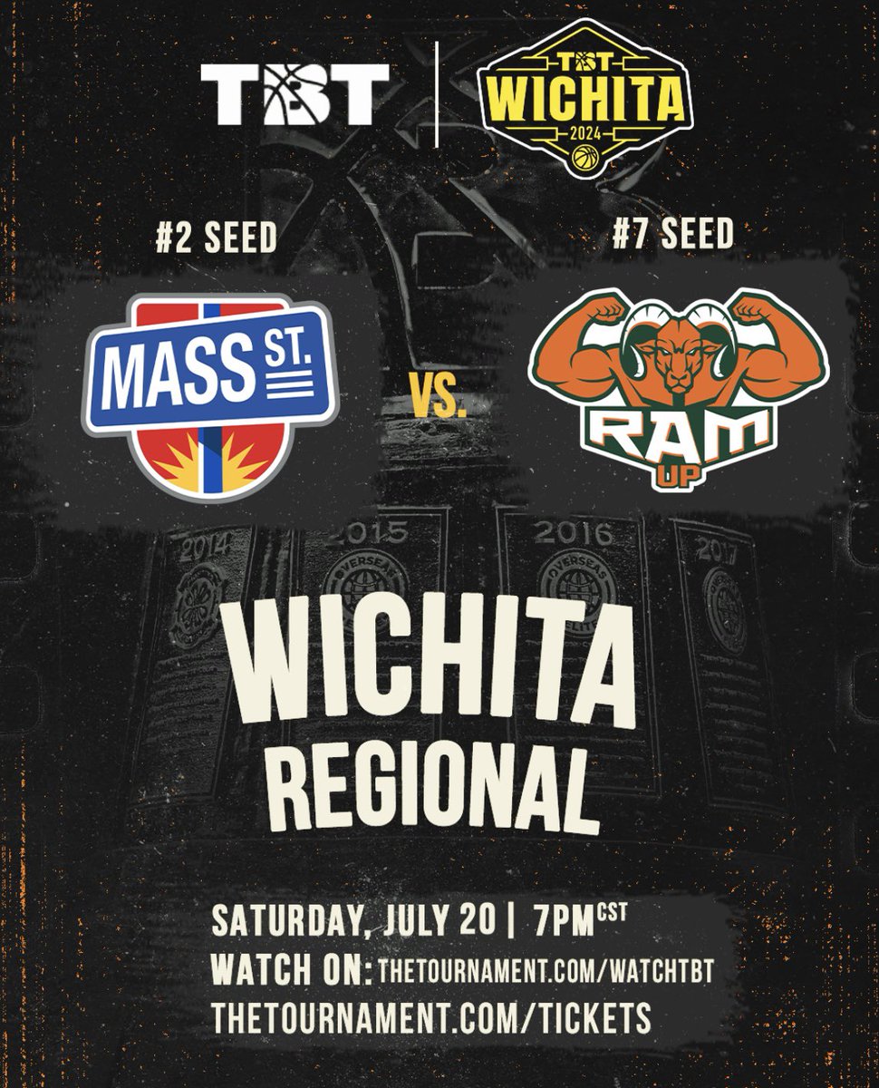 🚨 It’s go time! 🚨

RamUp will be taking on @MassStreetTBT ( University of Kansas Alumni) in the first round of this year's TBT tournament July 20th at 7pm CST! We need all of Ram Nation to tune in and show your support! 🏀💪

Let’s go!
#RamUp