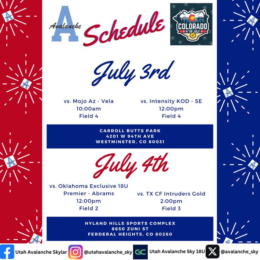 Jazmine Prathan (@jazmineprathan) on Twitter photo Were heading to Colorado for the <a href="/triplecrownspts/">Triple Crown Sports</a> Colorado Sparkler. We would love to see you there. Our schedule is below. <a href="/avalanche_sky/">Utah Avalanche Sky</a> <a href="/UT_Avalanche/">Utah Avalanche Fastpitch</a> <a href="/TCSFastpitch/">TC Fastpitch</a> Were heading to Colorado for the <a href="/triplecrownspts/">Triple Crown Sports</a> Colorado Sparkler. We would love to see you there. Our schedule is below. <a href="/avalanche_sky/">Utah Avalanche Sky</a> <a href="/UT_Avalanche/">Utah Avalanche Fastpitch</a> <a href="/TCSFastpitch/">TC Fastpitch</a>