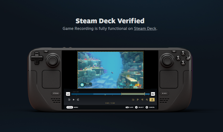 OnDeck's tweet image. The new Steam Game Recording feature is on Steam Deck as well!
To try it out, make sure you're opted into the Beta channel, and turn on Game Recording in Settings. Recordings automatically show up in the Media section.