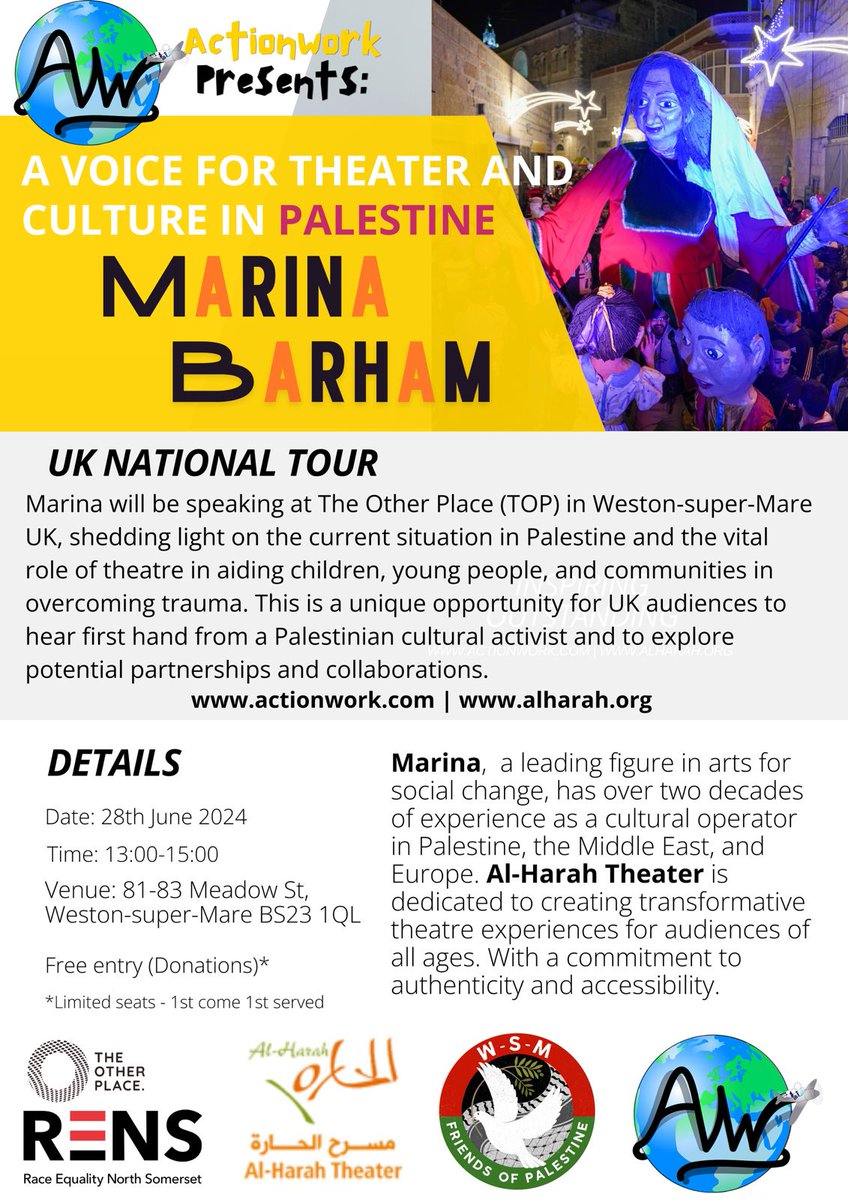 Join  us this Friday 28 June at 1pm to hear about the vital role theatre is  playing in Palestine in helping children, young people and communities  overcome trauma.