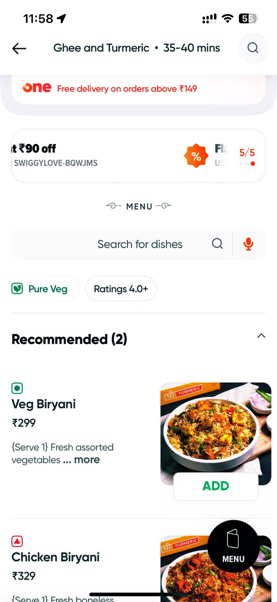 TheBharathAudit's tweet photo. Hey @SwiggyCares @Swiggy @swiggyindia I think “Ghee and Turmeric” restaurant in Bengaluru is having an identity crisis. Listed as “Pure Veg” but serving Chicken Biryani. 🤔😂🥦 🍗 #VegOrNot #MenuMixUp #OnlyInIndia
#SwiggyLogic #VegButNotReally #BengaluruFoodie" https://t.co/p2Hl0zCV59