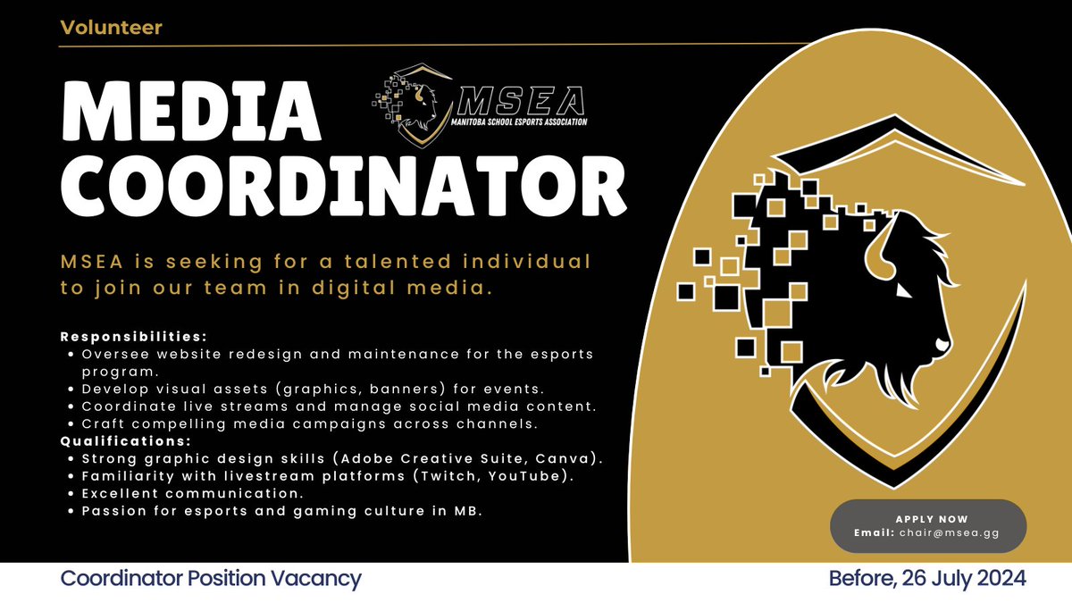 MSEA_gg's tweet image. Join Our Team: Media Coordinator Opportunity at @MSEA_gg. Are you passionate about #esports and gaming culture? MSEA is seeking a talented Media Coordinator. Strong graphic design skills and familiarity with livestream platforms are a must. Email your interest to chair@msea.gg.