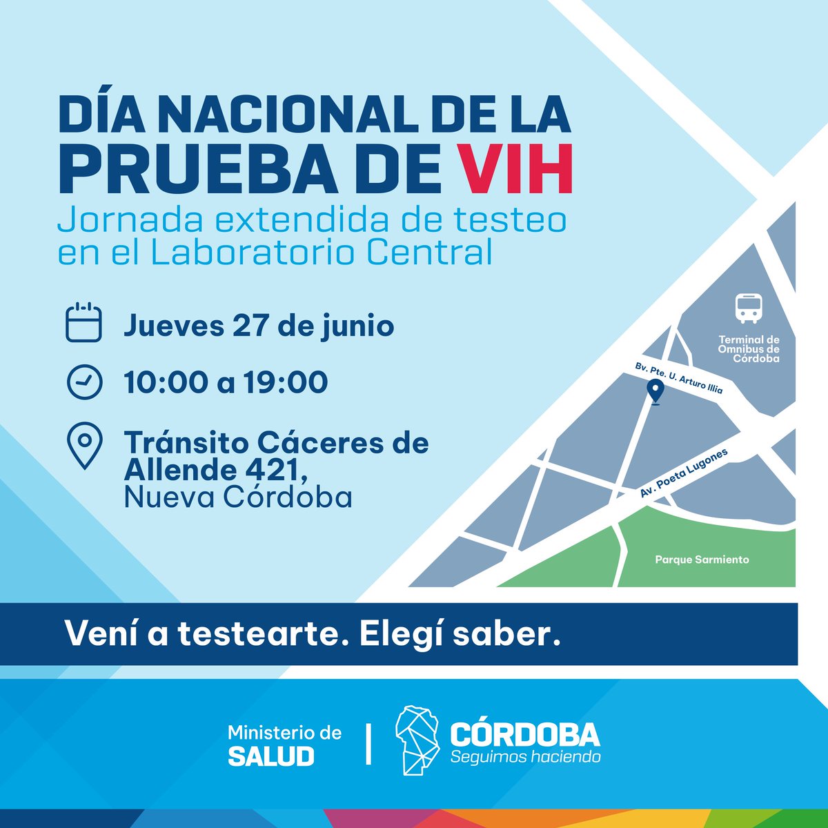 📆  Este jueves, te esperamos en el Labo para acceder al test rápido de VIH, sífilis y hepatitis B y C. 👍

🎗 Esta actividad se realiza en adhesión al Día nacional de la prueba de VIH. Pero todo el año podés testearte en nuestro centro, de 15:30 a 19:00.

¡Compartí la info! ✅