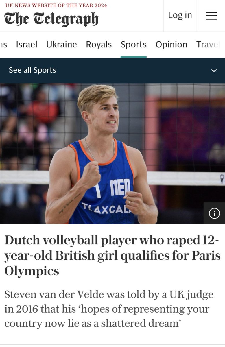 ask_aubry's tweet photo. Pedophile, Steven van der Velde flew to the UK to r*pe a 12 year old girl 3 times in 2016. Now he's going to the Olympics in Paris to represent the Netherlands. https://t.co/XdOzX7BB1A