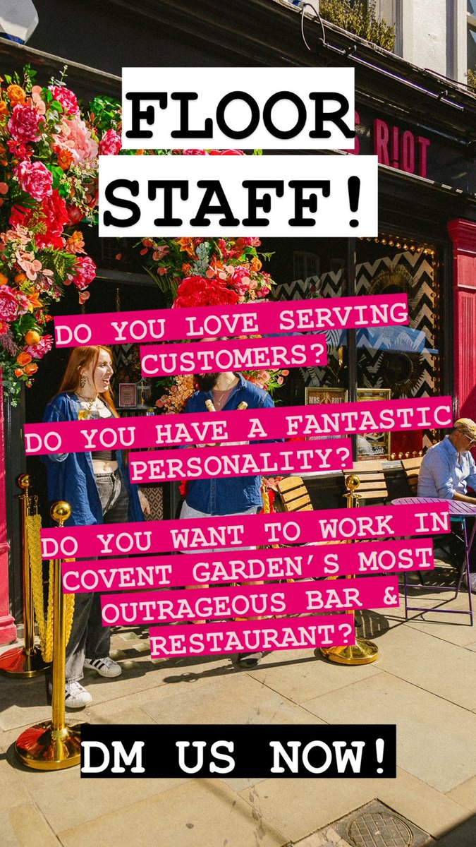 Hey Rioters! We’re on the hunt for some legends to join our crazy serving team! 

Are you the life of the party? Love serving  customers? Love working hard in a super fun environment? Then this is for you!!! Please email your CV to hello@mrsriotlondon.com