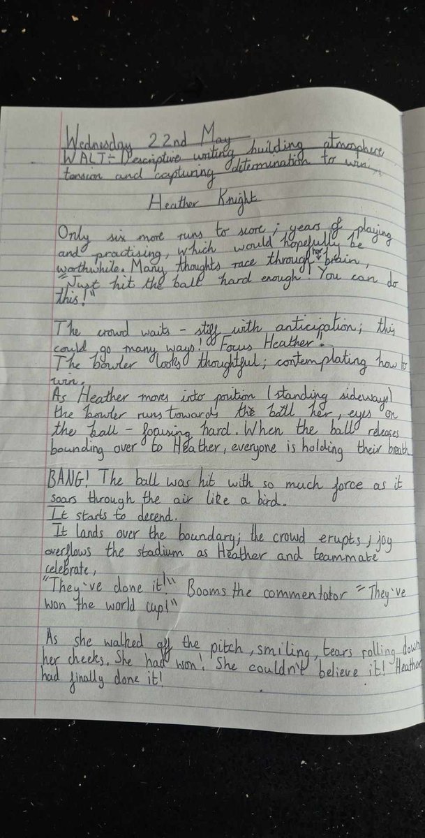 nataliemurphy14's tweet photo. @Heatherknight55 This is the story my daughter wrote about you that you signed for her today at Chester le Street. Thank you for taking the time to sign it she's very excited to show her teachers and classmates tomorrow 😊 https://t.co/nxvBoqs22K